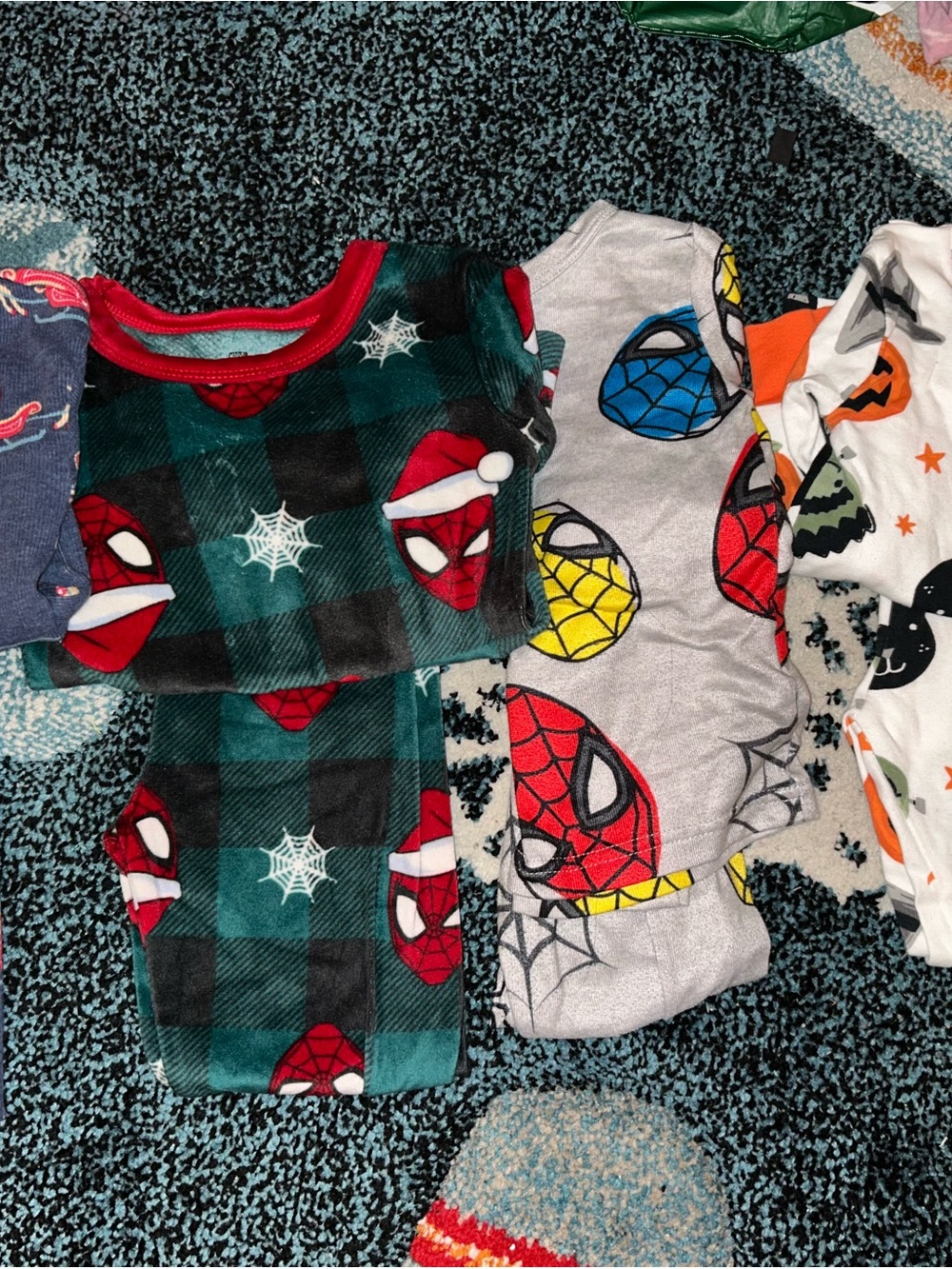 Carter's Green & Red Plaid Spiderman Fleece Pajama Set